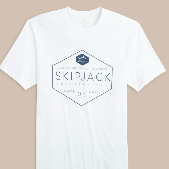 Southern Tide White and Blue Short Sleeve Tee - Picture 1 of 12